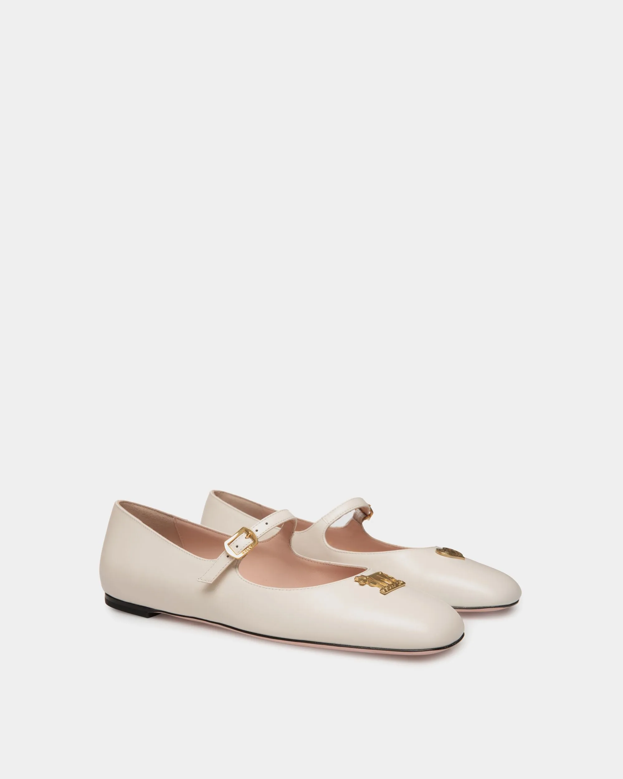 Ballyrina Mary-Jane Flat In White Leather