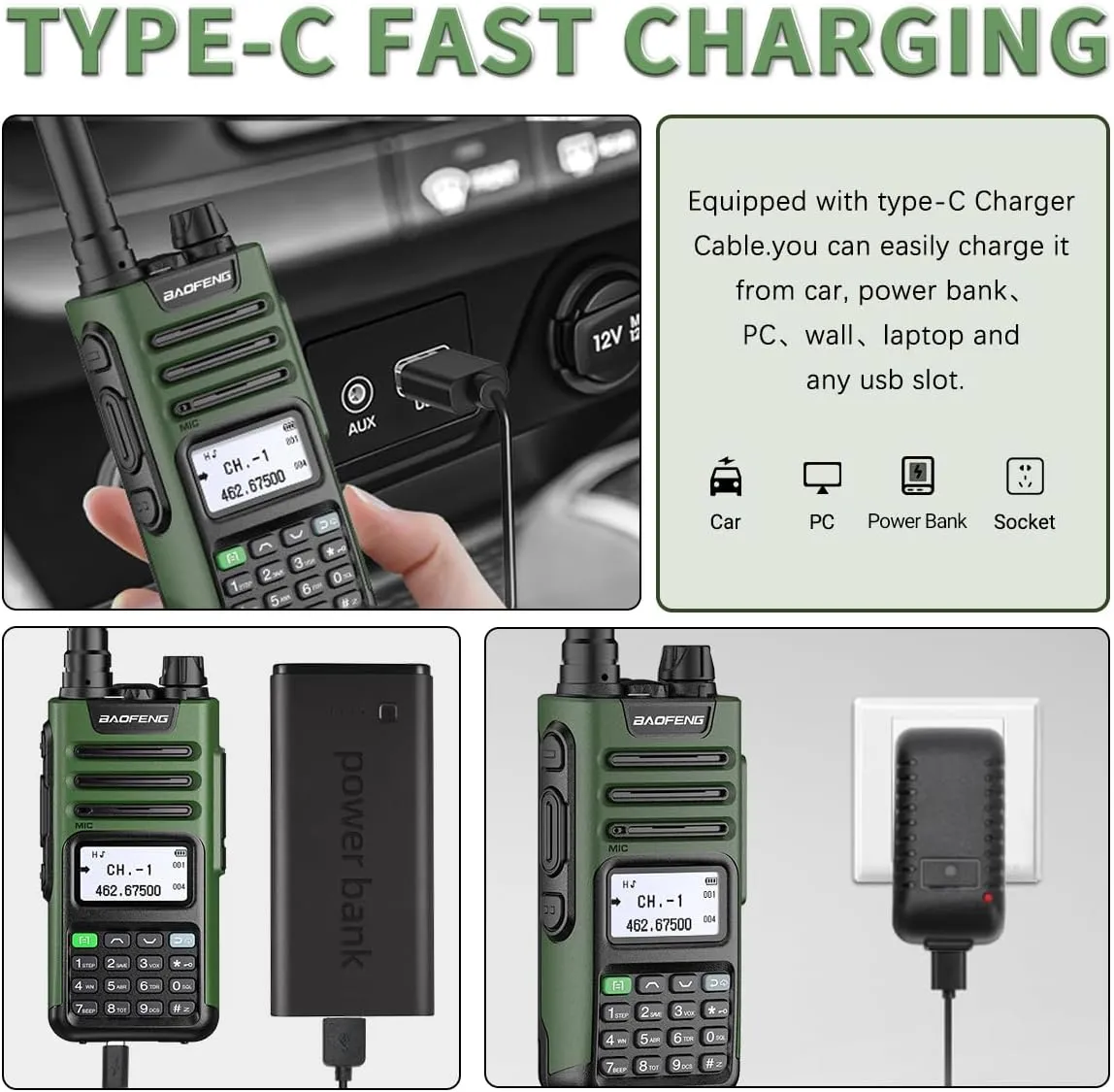 BAOFENG GM-15 Pro GMRS Radio 8W NOAA Weather Receiver Radio,GMRS Repeater Capable,Rechargeable Long Range Two Way Radio with Extended Battery USB-C Charger,2Pack