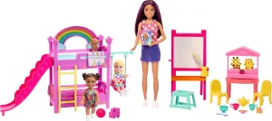 Barbie Skipper First Jobs Daycare Playset, 3 Dolls, Furniture & 15  Accessories, Includes Bunkbeds & Color-Change Easel