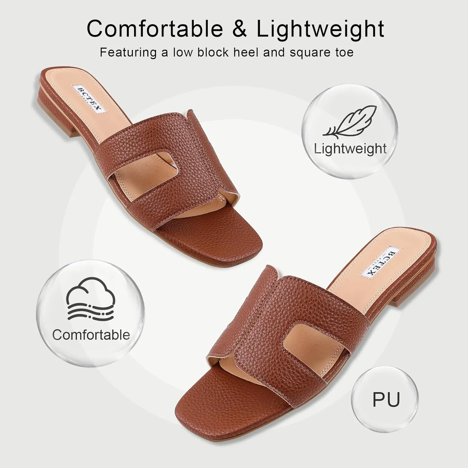 BCTEX COLL Women's Flat Sandals Comfortable Summer Open Toe Slip On Dressy Slide Sandals