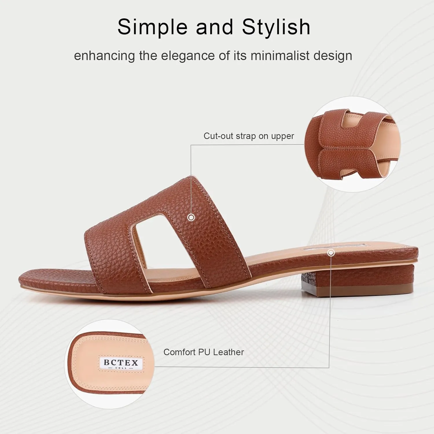 BCTEX COLL Women's Flat Sandals Comfortable Summer Open Toe Slip On Dressy Slide Sandals