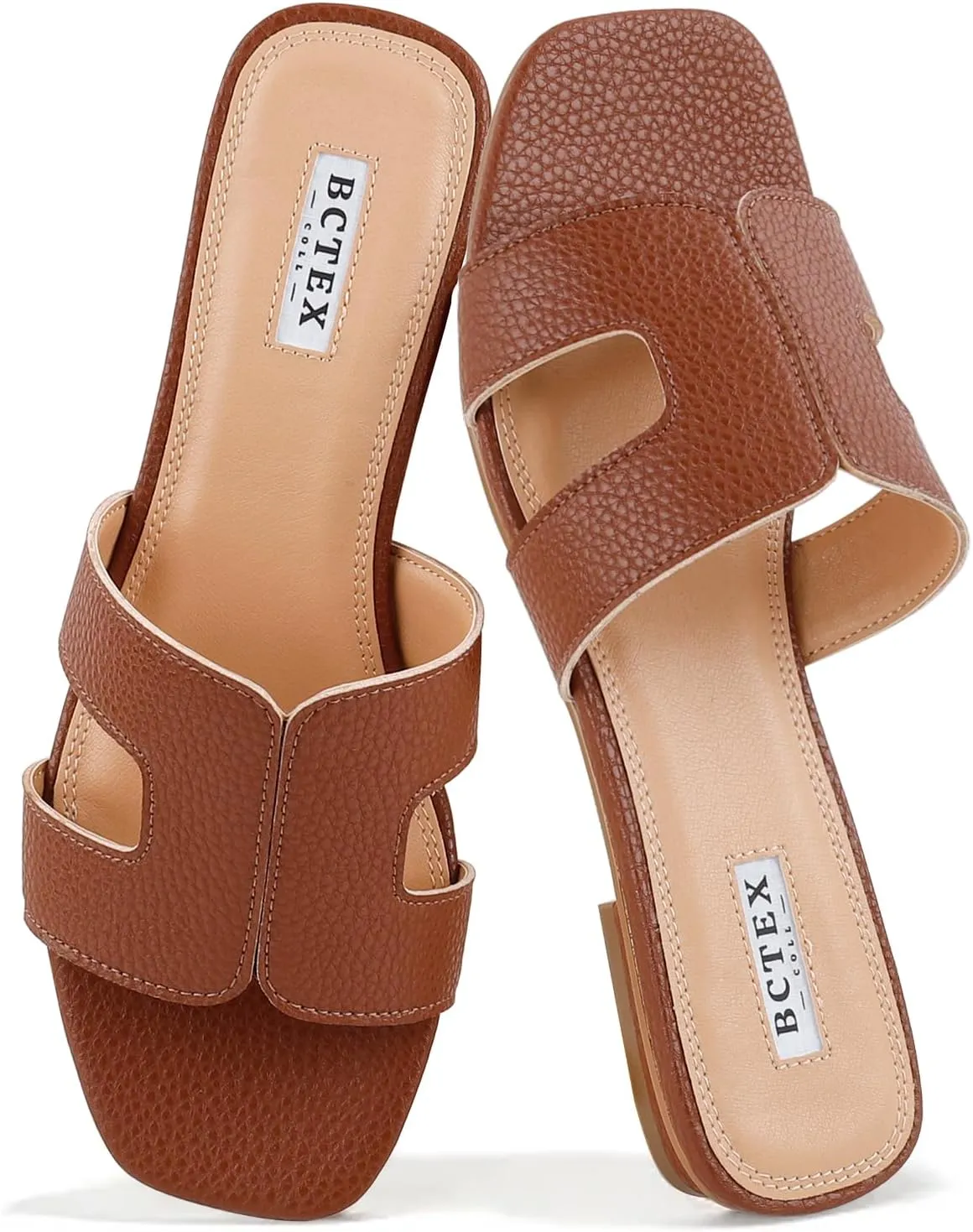 BCTEX COLL Women's Flat Sandals Comfortable Summer Open Toe Slip On Dressy Slide Sandals