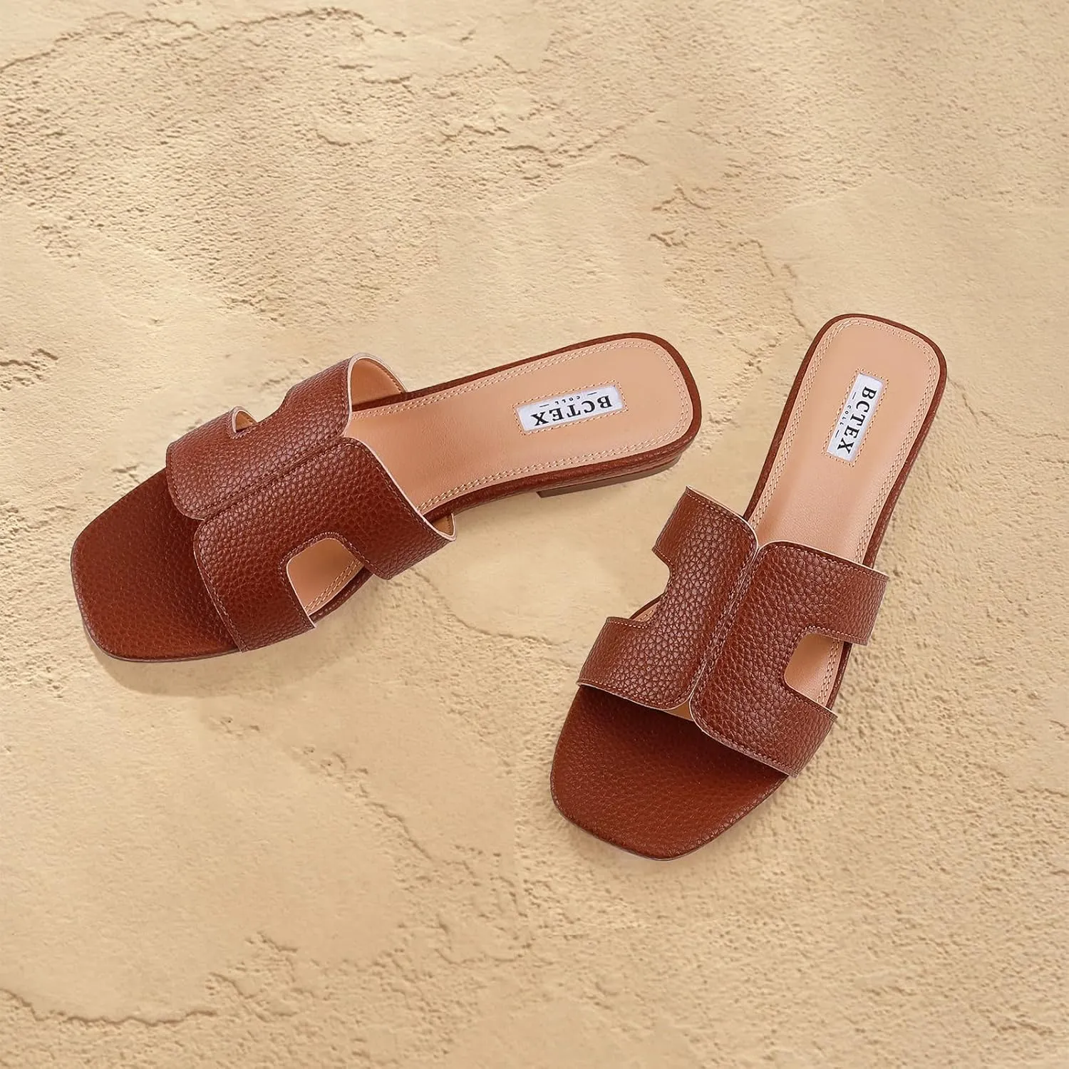 BCTEX COLL Women's Flat Sandals Comfortable Summer Open Toe Slip On Dressy Slide Sandals