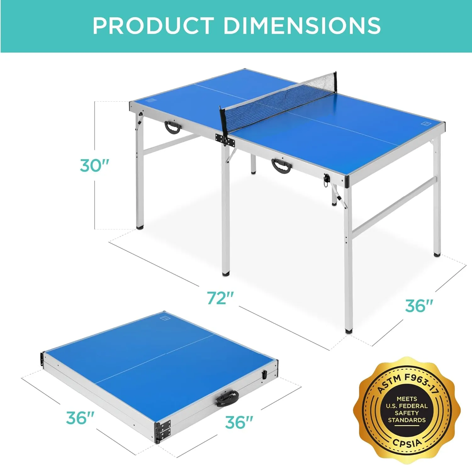 Best Choice Products 6x3ft Portable Ping Pong Table, Mid-Size Folding Indoor Outdoor Table Tennis w/ 2 Paddles, 4 Balls Included, Carrying Bag