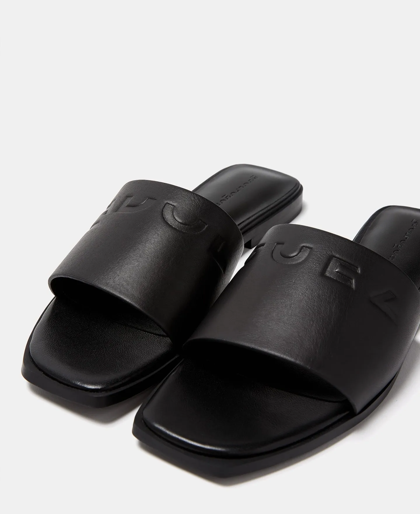 Black Flat Leather Sandals