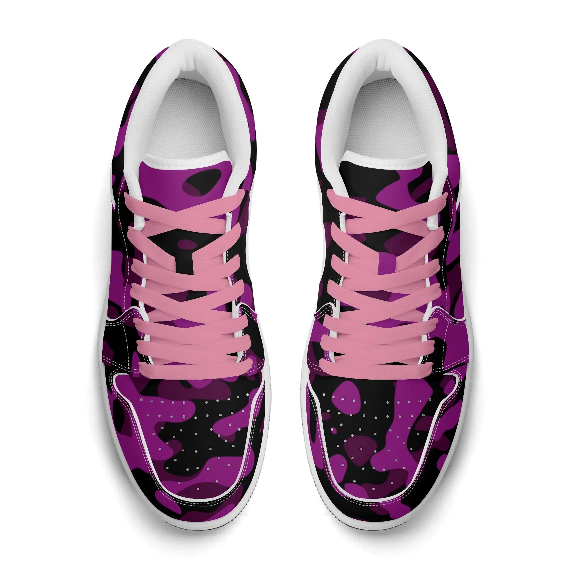 Black Pink Camouflage Low Top Leder Sneaker für Damen