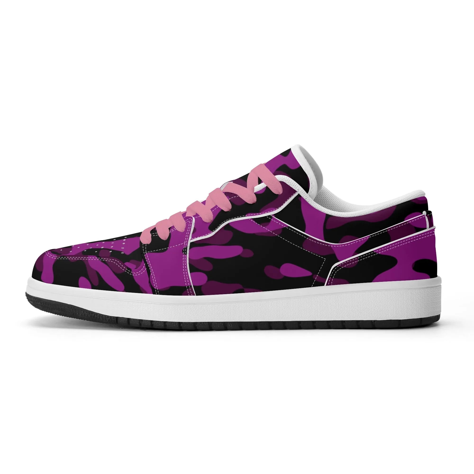 Black Pink Camouflage Low Top Leder Sneaker für Damen