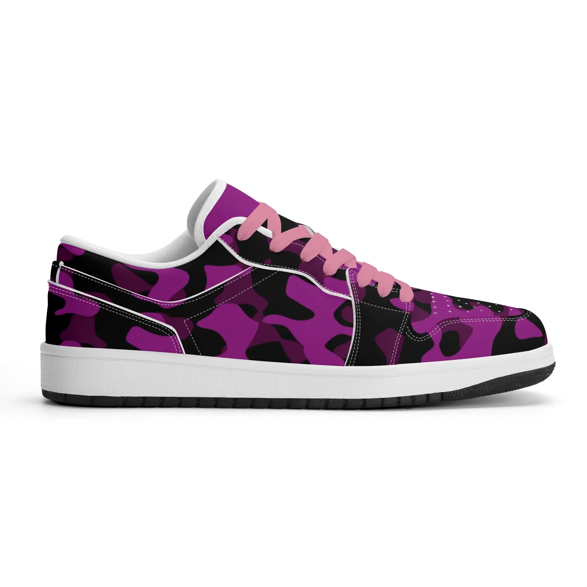 Black Pink Camouflage Low Top Leder Sneaker für Damen