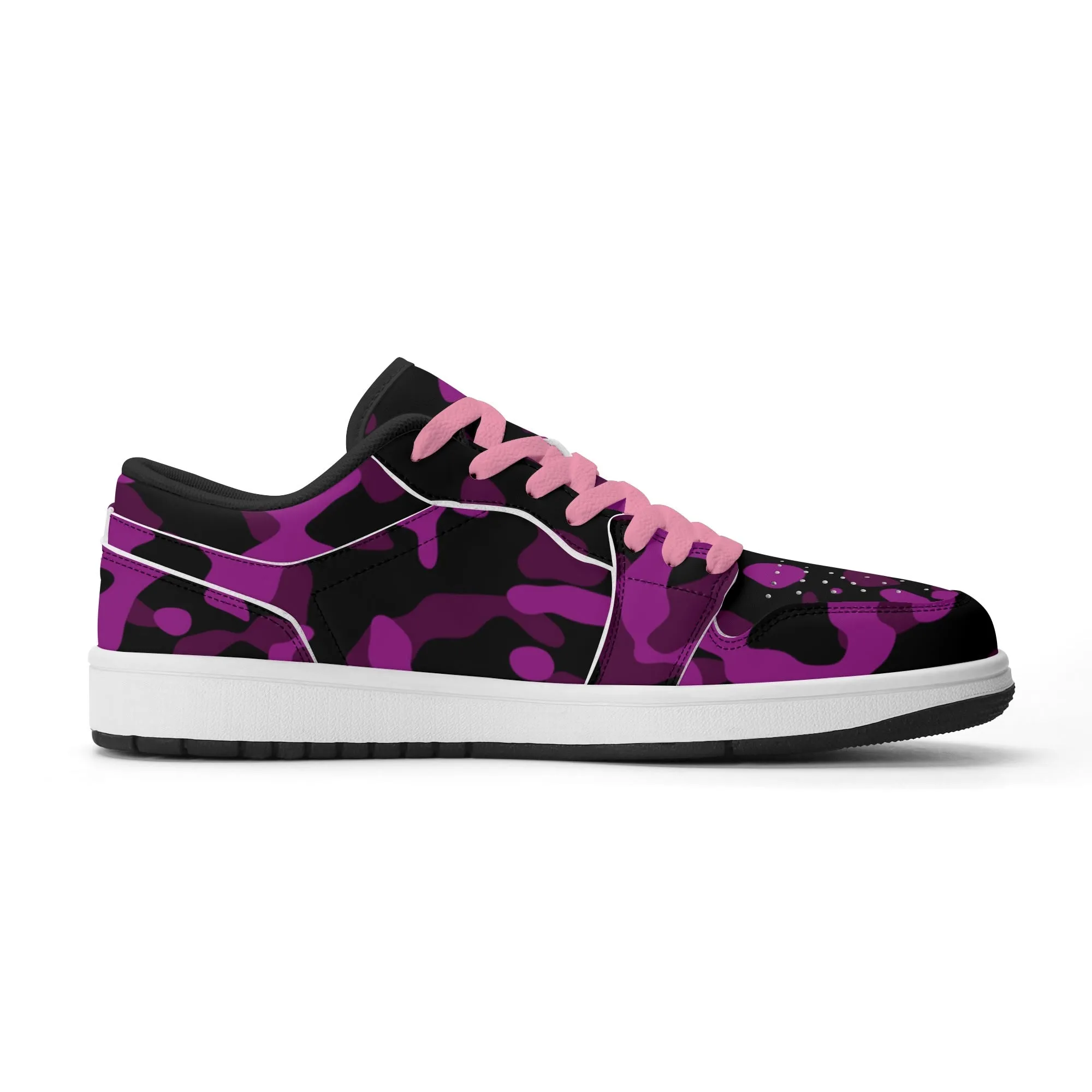 Black Pink Camouflage Low Top Leder Sneaker für Damen