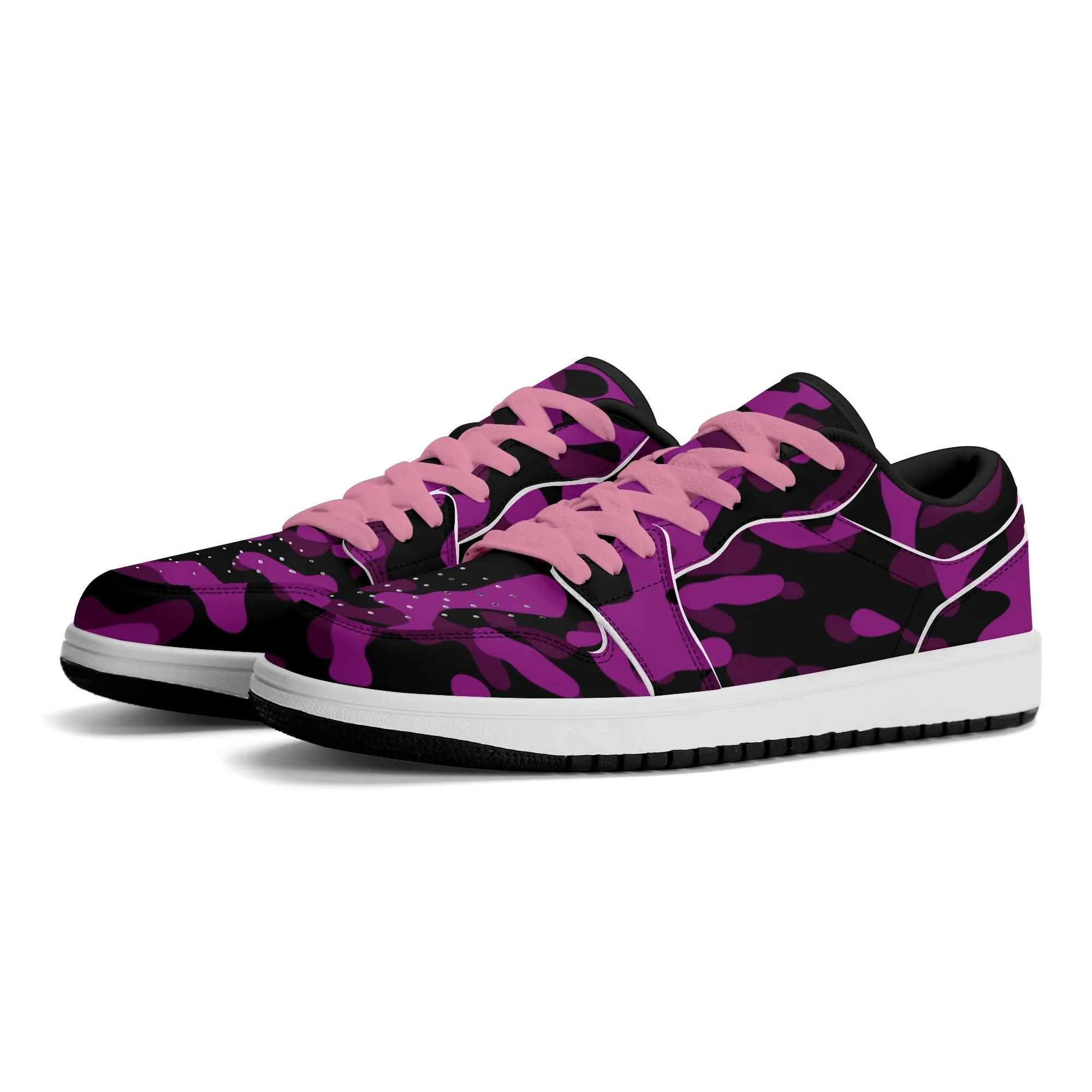Black Pink Camouflage Low Top Leder Sneaker für Damen