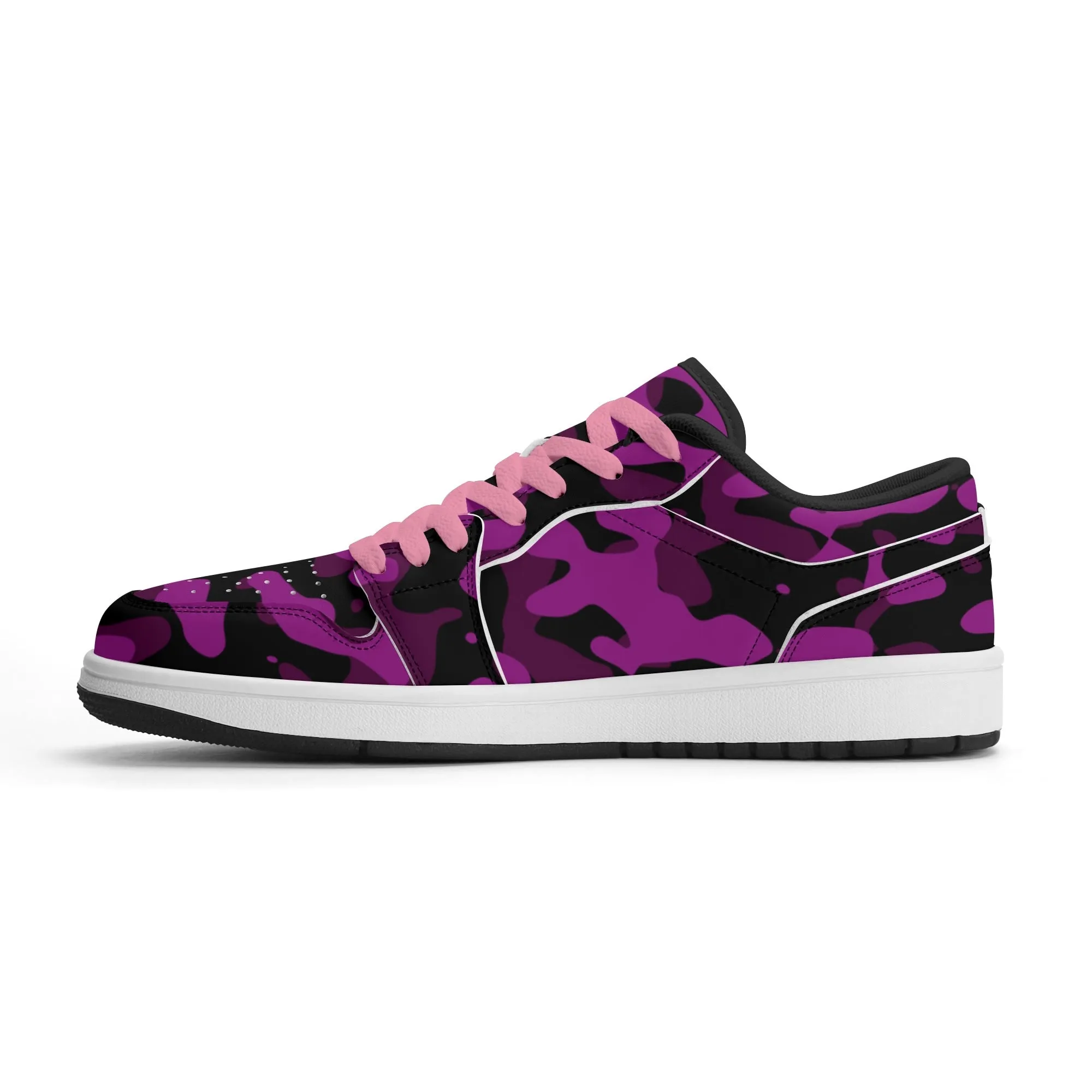 Black Pink Camouflage Low Top Leder Sneaker für Damen
