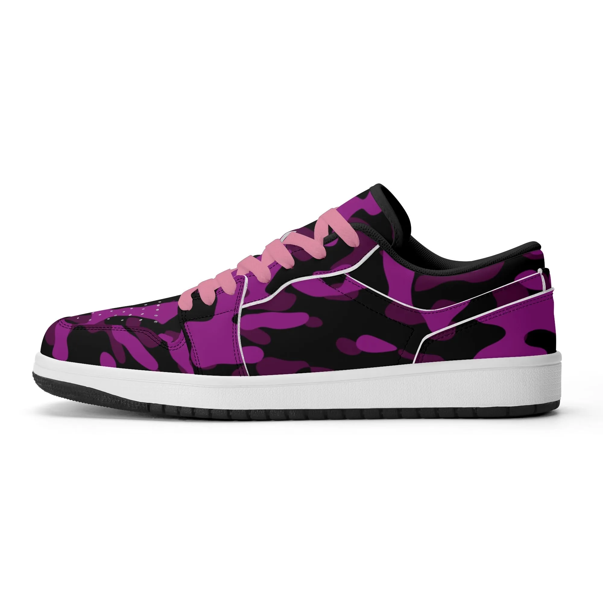 Black Pink Camouflage Low Top Leder Sneaker für Damen