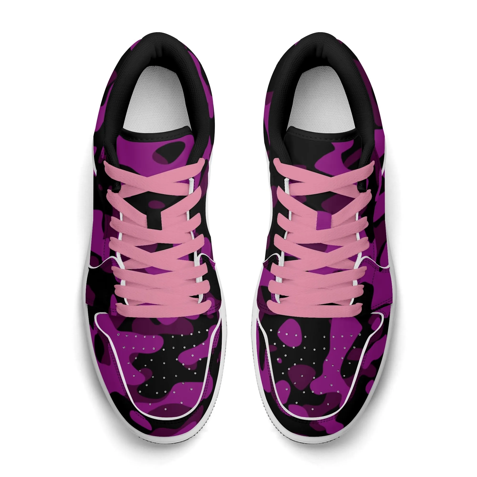 Black Pink Camouflage Low Top Leder Sneaker für Damen