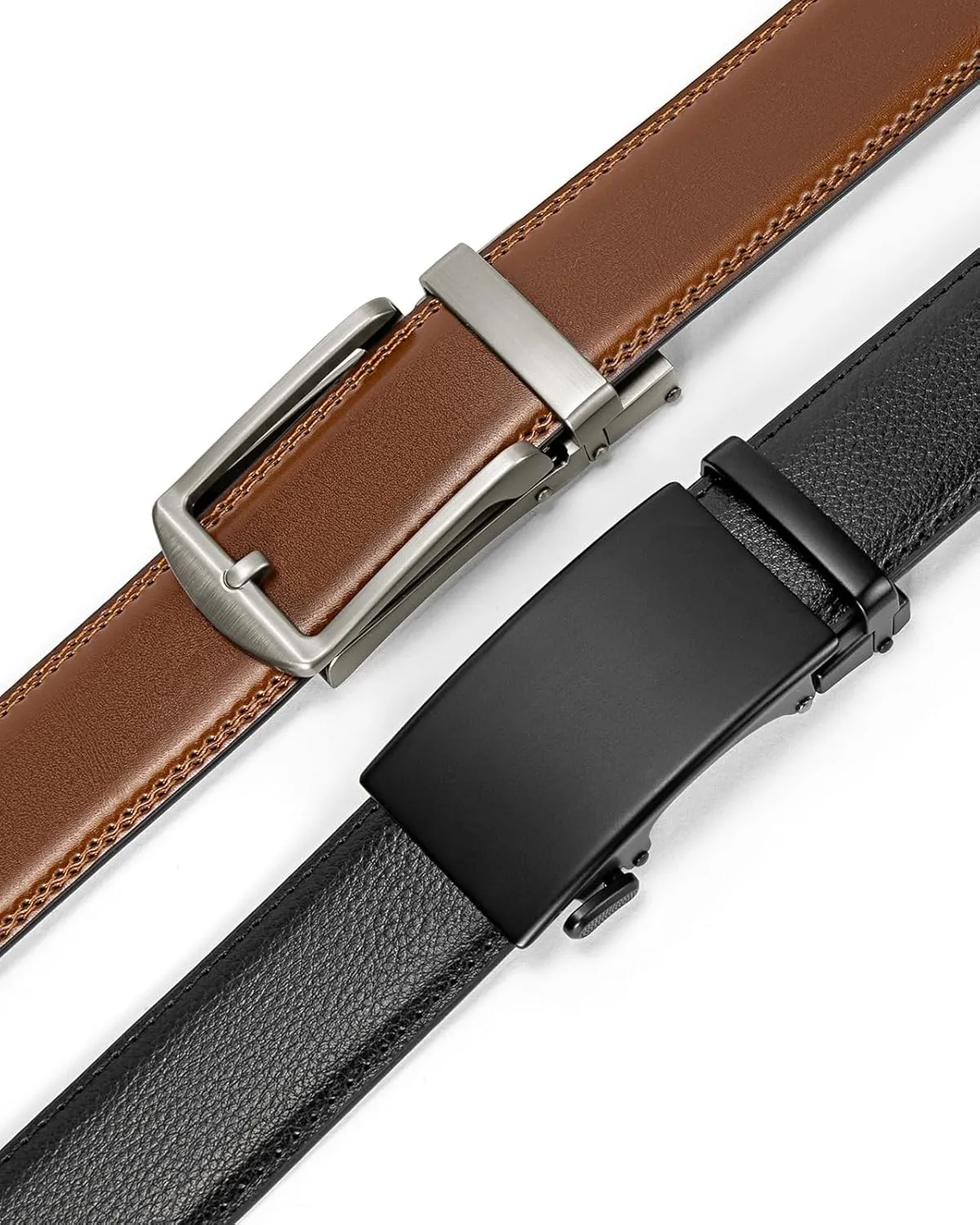 BOSTANTEN Ratchet Leather Belt For Men 2 Pack Dress and Casual with Adjustable Buckle, Trim to Fit