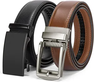 BOSTANTEN Ratchet Leather Belt For Men 2 Pack Dress and Casual with Adjustable Buckle, Trim to Fit