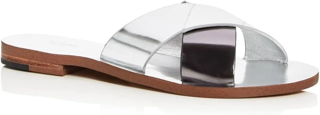 botkier Womens Silver Strappy Ally Round Toe Slip On Leather Slide Sandals Shoes 6 M