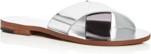 botkier Womens Silver Strappy Ally Round Toe Slip On Leather Slide Sandals Shoes 6 M
