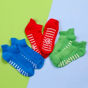 Boys Sport Trainer Liners Socks With Non Slip Sole Grip Blue Red Green