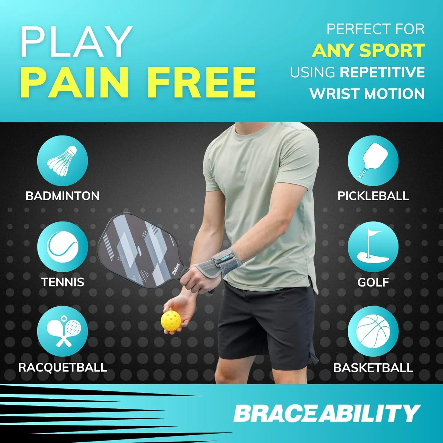 BraceAbility Wrist Support for Men and Women - Tennis and Pickleball Wrist Brace, Sports Injury Relief, Sprained Wrist Recovery, Tendonitis Support, Cycling, Volleyball, Golf - Right Hand (Small)