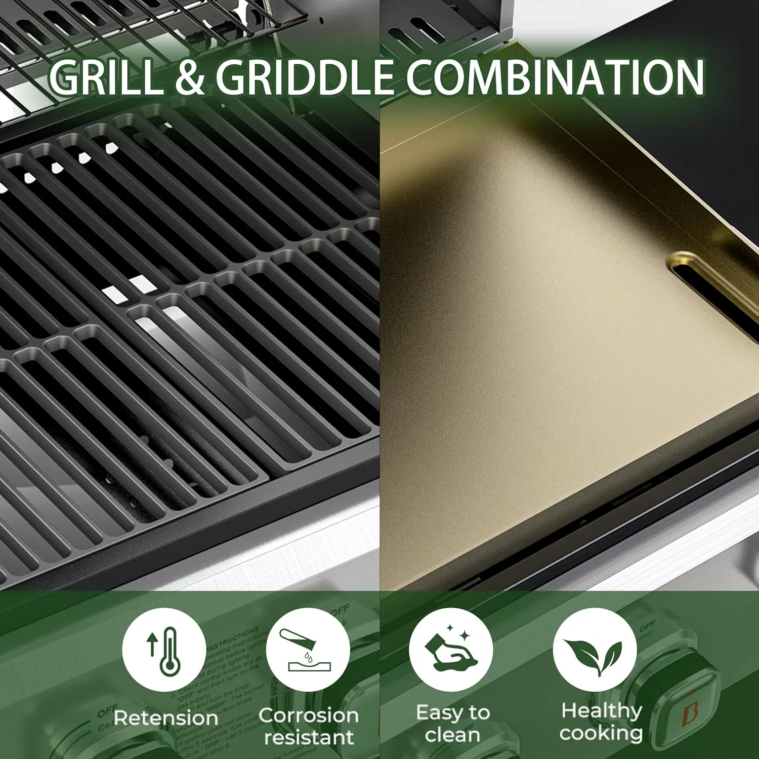 Brand-Man Griddle Grill Combo 6-Burner, 2 in 1 Versatile Propane Gas Grill and Griddle with Double Stainless Steel Lids, BBQ Combo for Outdoor Kitchen & Backyard Barbecue Cooking
