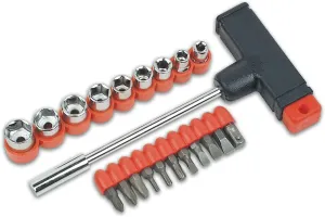 Brüder Mannesmann T-Handle with Bits and 1/4-Inch, Socket Inserts – 22 Pieces - Pack of 1 M 148 - Combi