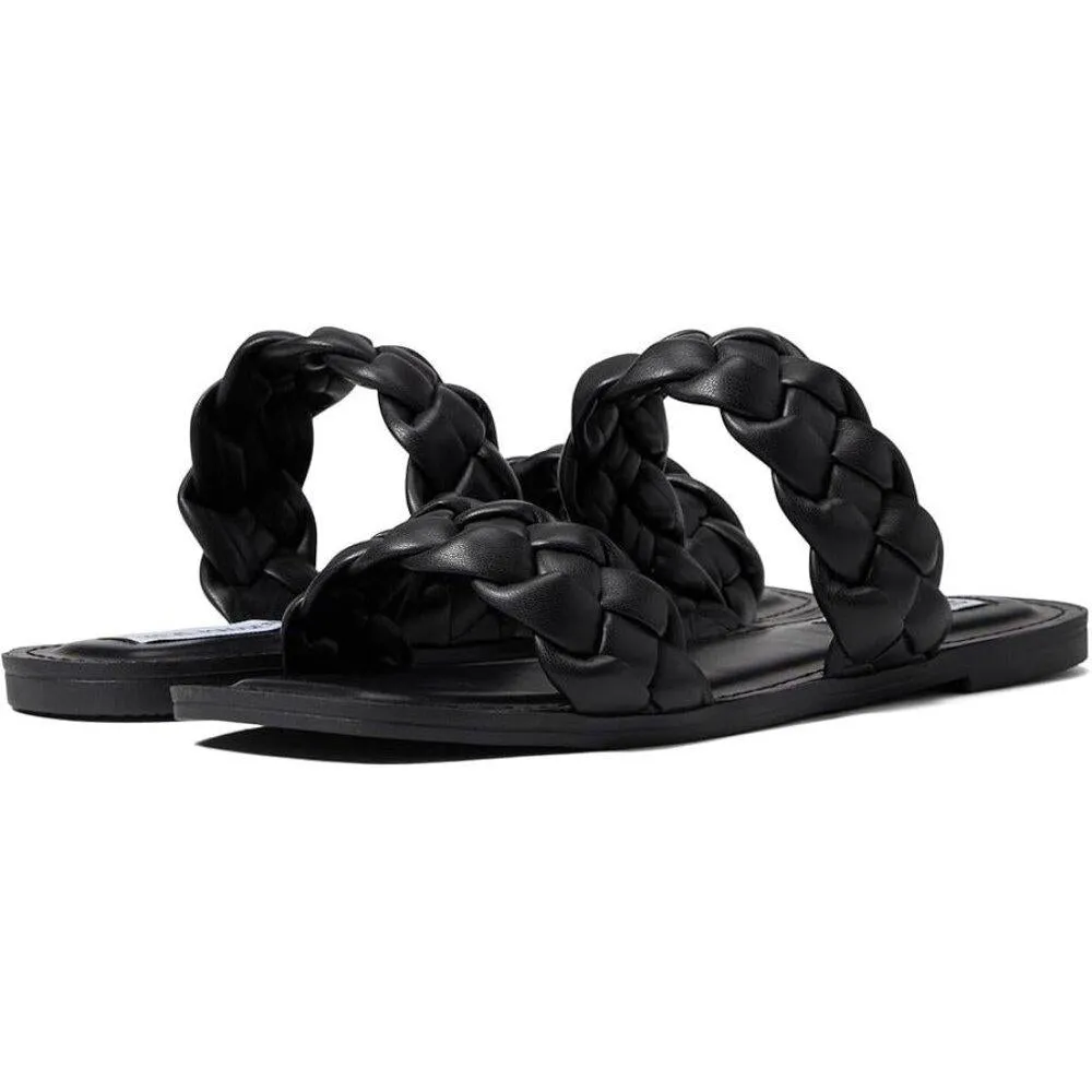 Brimm Black Braided Flat Slide Sandals
