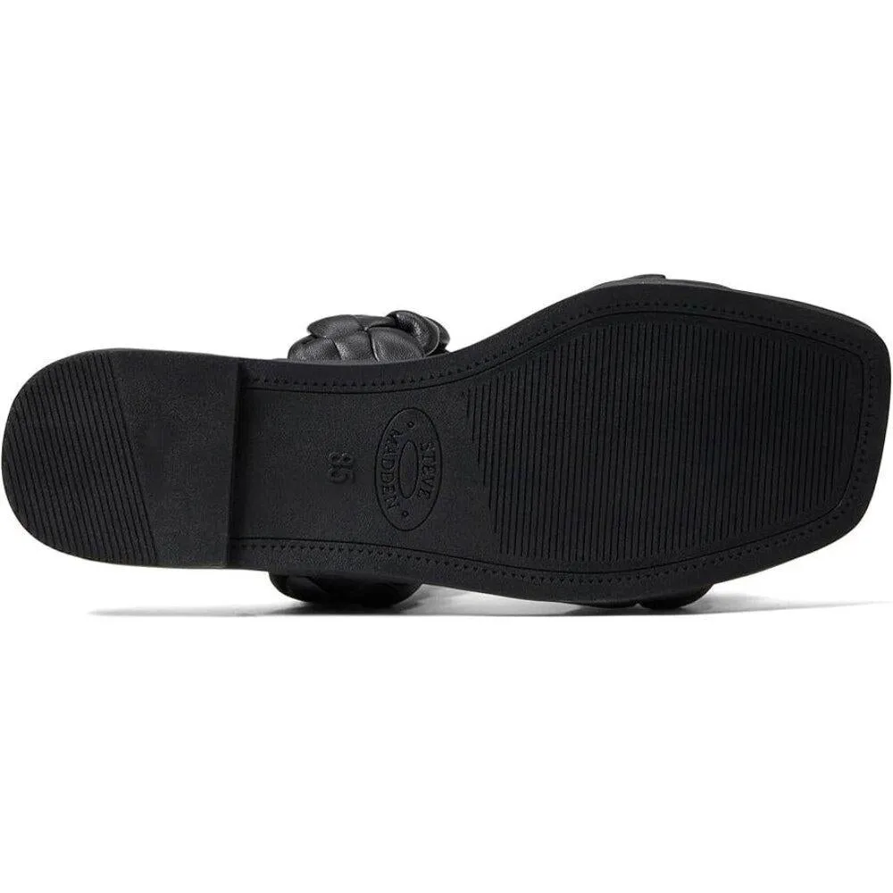 Brimm Black Braided Flat Slide Sandals