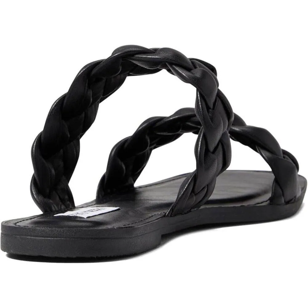 Brimm Black Braided Flat Slide Sandals