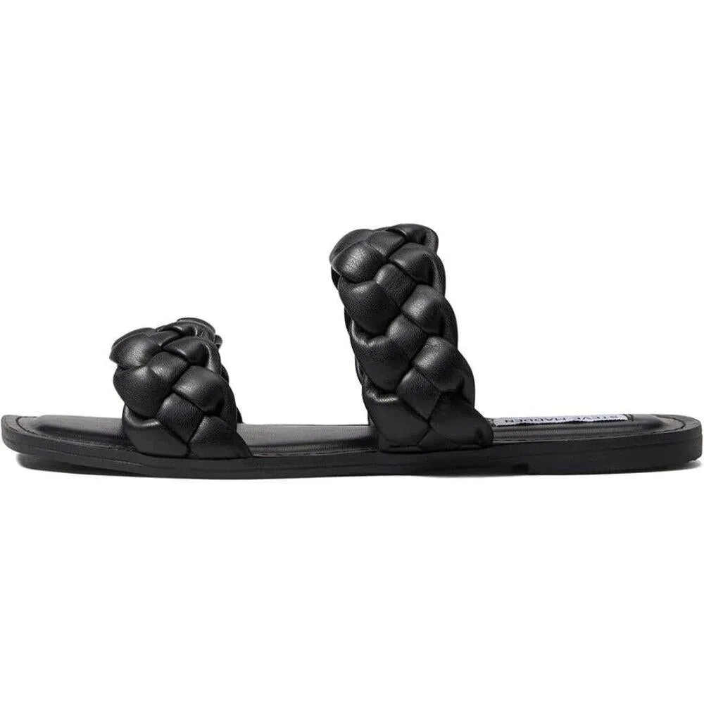 Brimm Black Braided Flat Slide Sandals