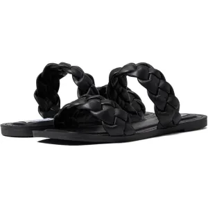 Brimm Black Braided Flat Slide Sandals