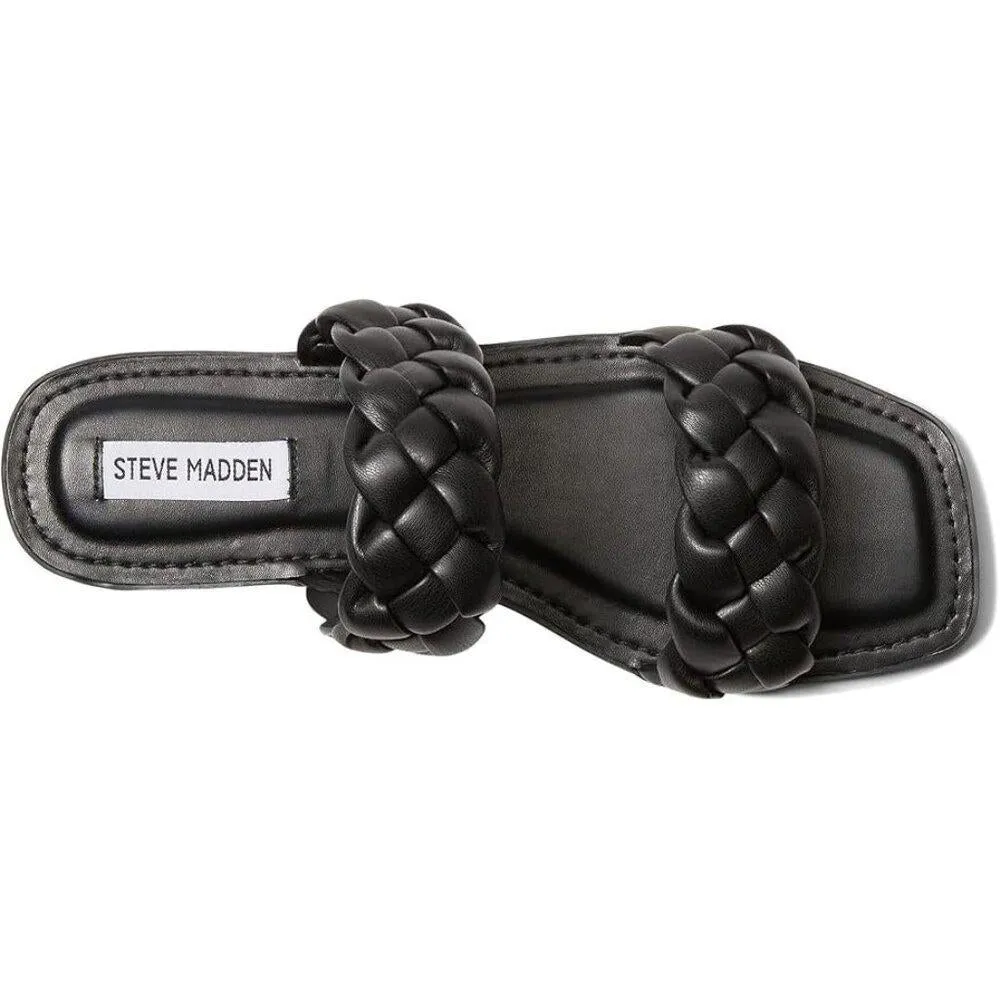 Brimm Black Braided Flat Slide Sandals