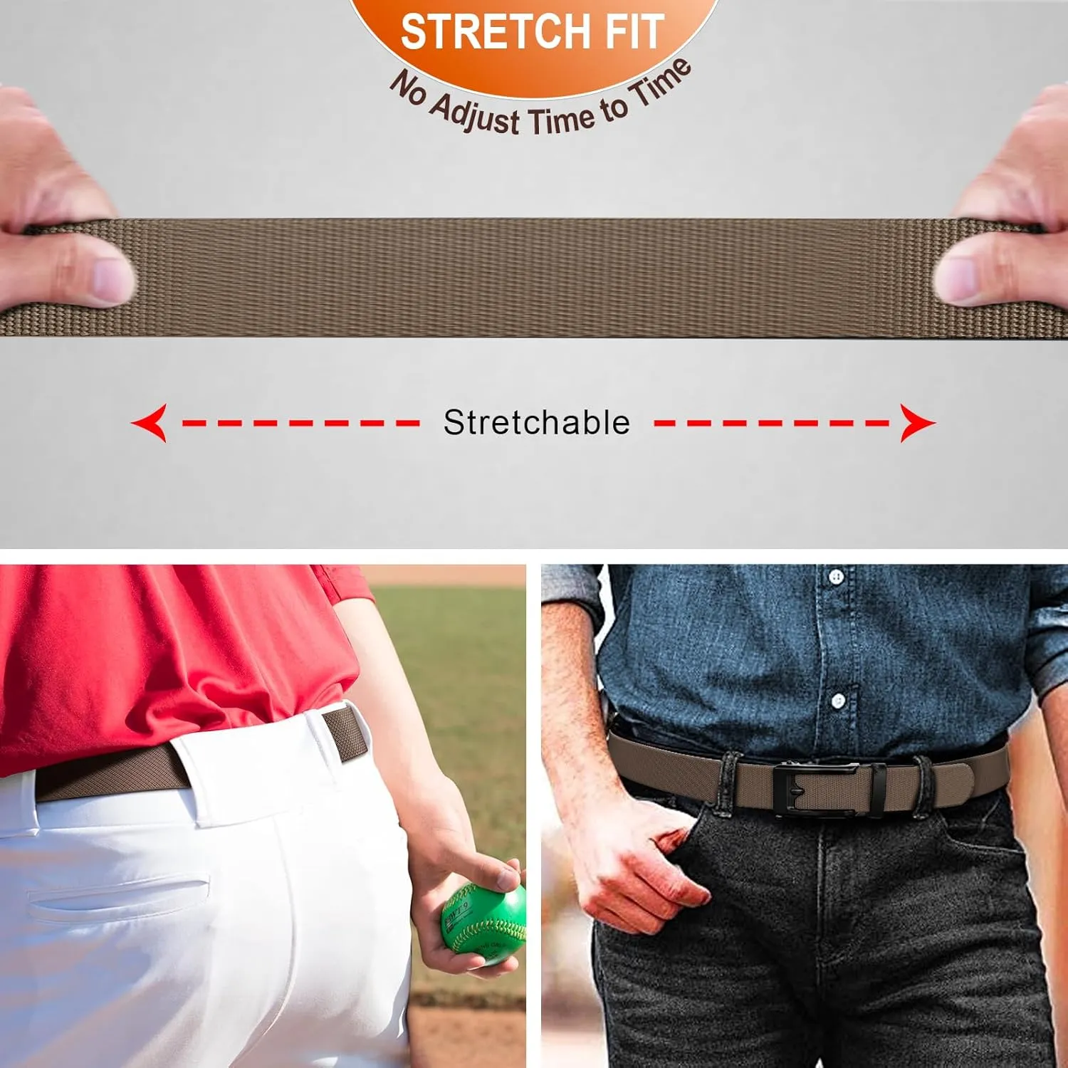 BULLIANT Men Golf Belt Multi-Pack, Ratchet Stretch Belt Fully Adjustable For Exact Fit 1 3/8"