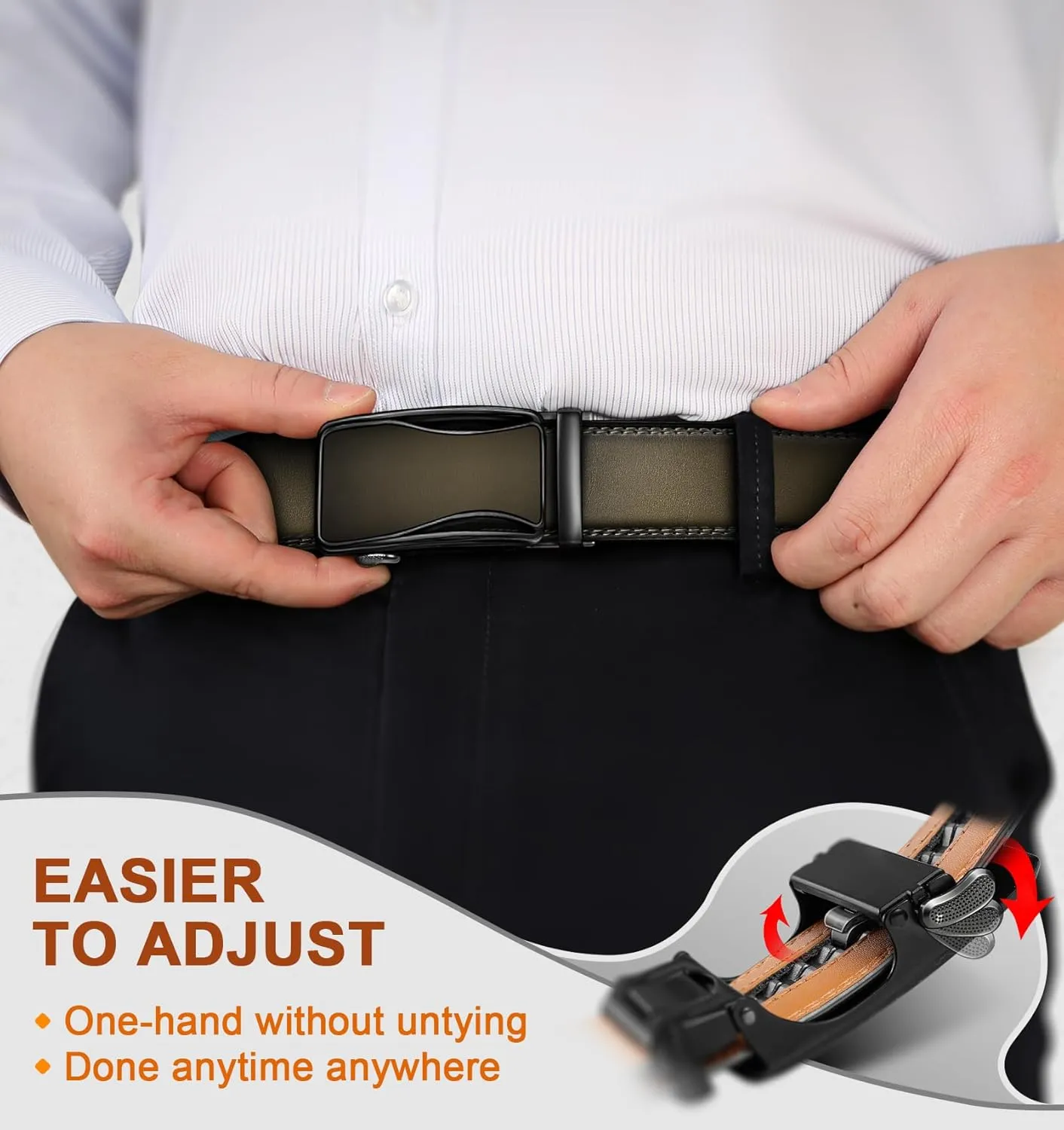 BULLIANT Mens Ratchet Belt,Leather Adjustable Slide Belt For Gift Mens Dress Casual 1 3/8",Size Adjustable