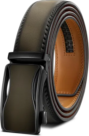BULLIANT Mens Ratchet Belt,Leather Adjustable Slide Belt For Gift Mens Dress Casual 1 3/8",Size Adjustable
