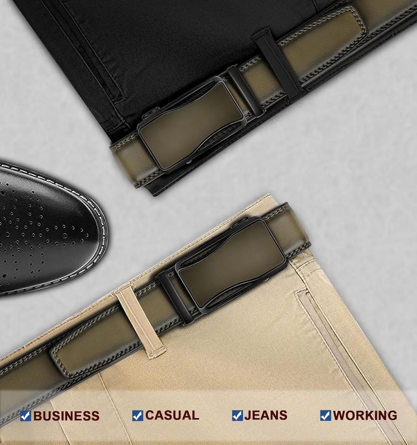 BULLIANT Mens Ratchet Belt,Leather Adjustable Slide Belt For Gift Mens Dress Casual 1 3/8",Size Adjustable