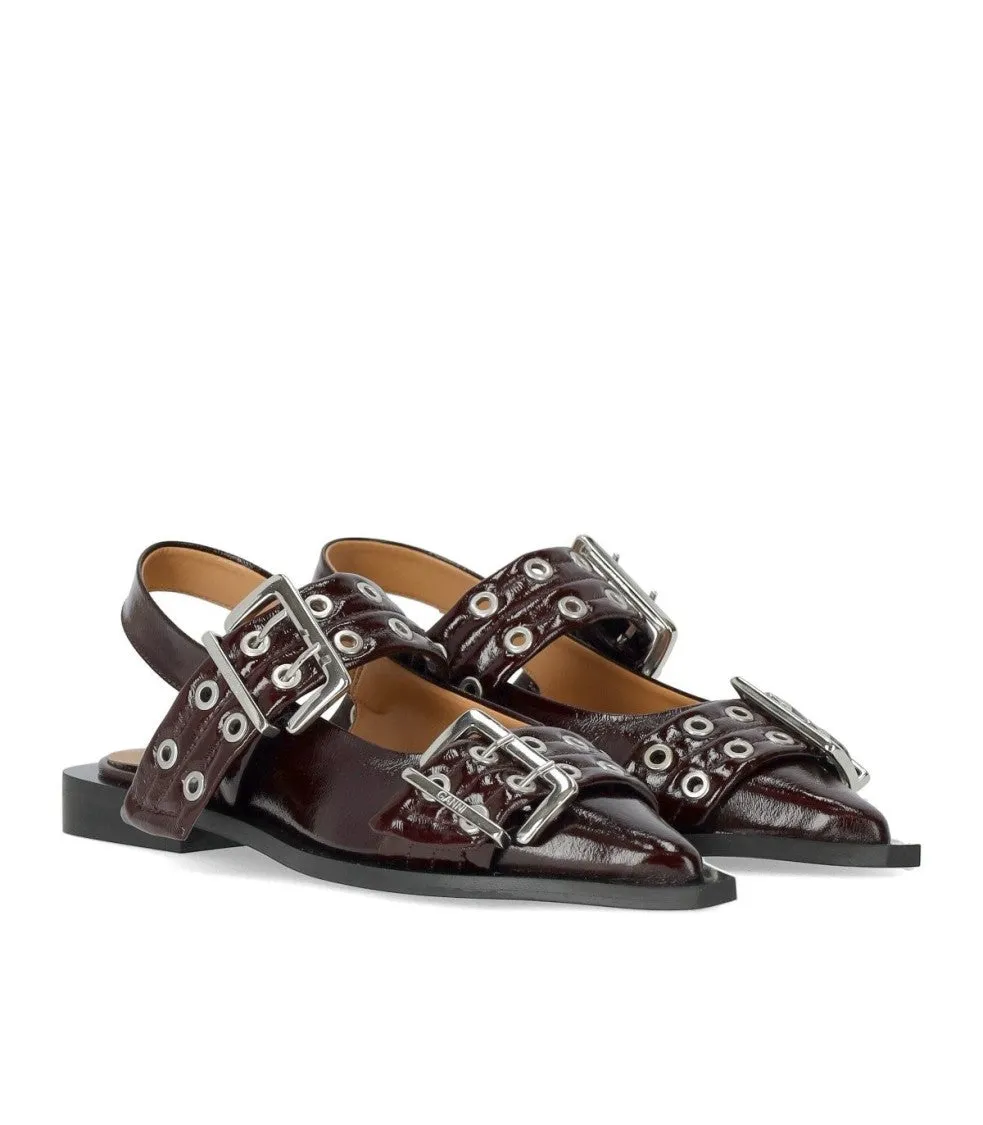 Burgundy Slingback Ballet Flat Shoe With Buckles