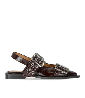 Burgundy Slingback Ballet Flat Shoe With Buckles