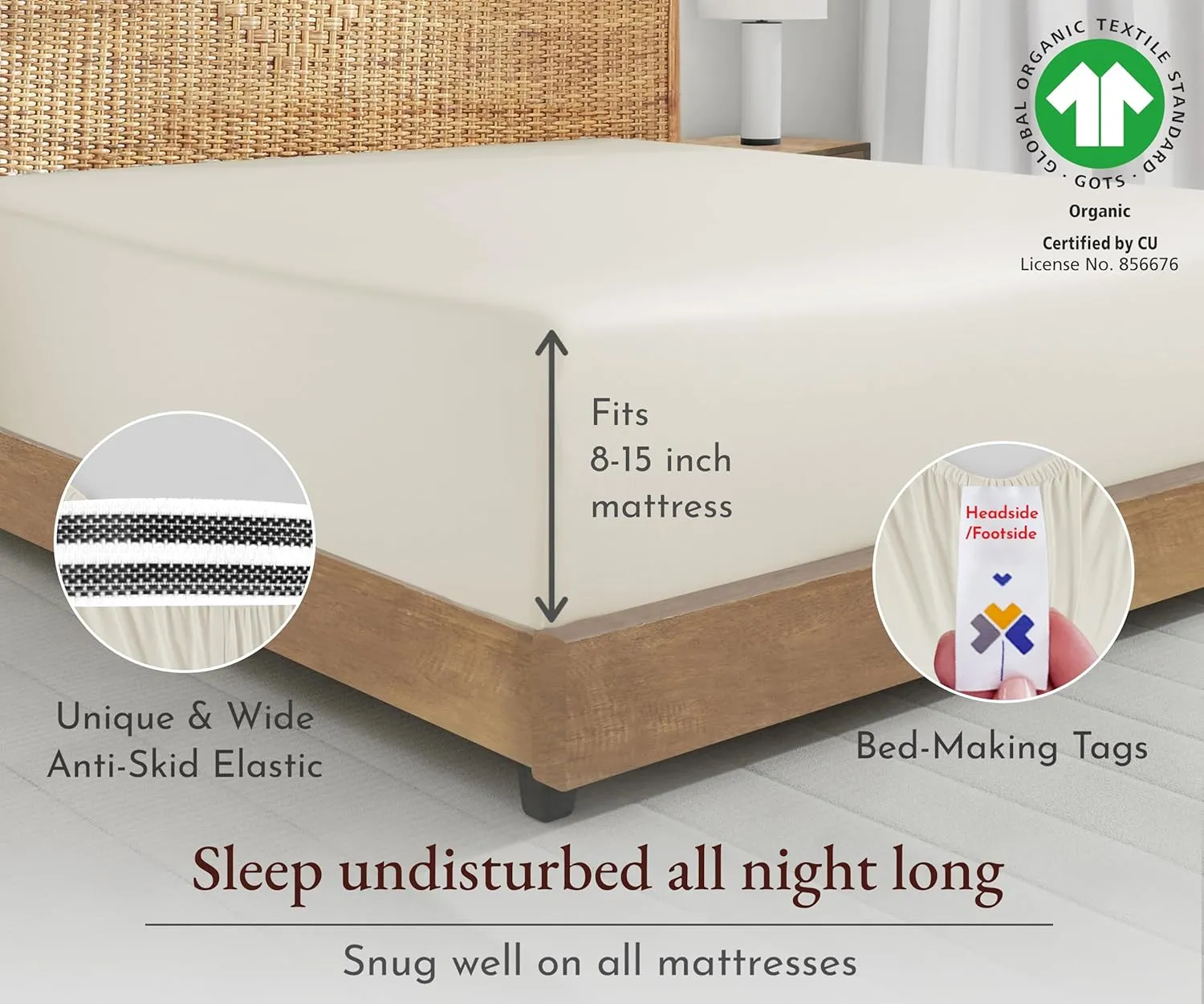 California Design Den 100% Organic Cotton Fitted Sheet Queen Size Only, Percale, Deep Pocket Fitted Sheet Queen, Lightweight, Snug-Fit, Crisp, All Around Elastic, 1 Pc (Creamy Ivory)