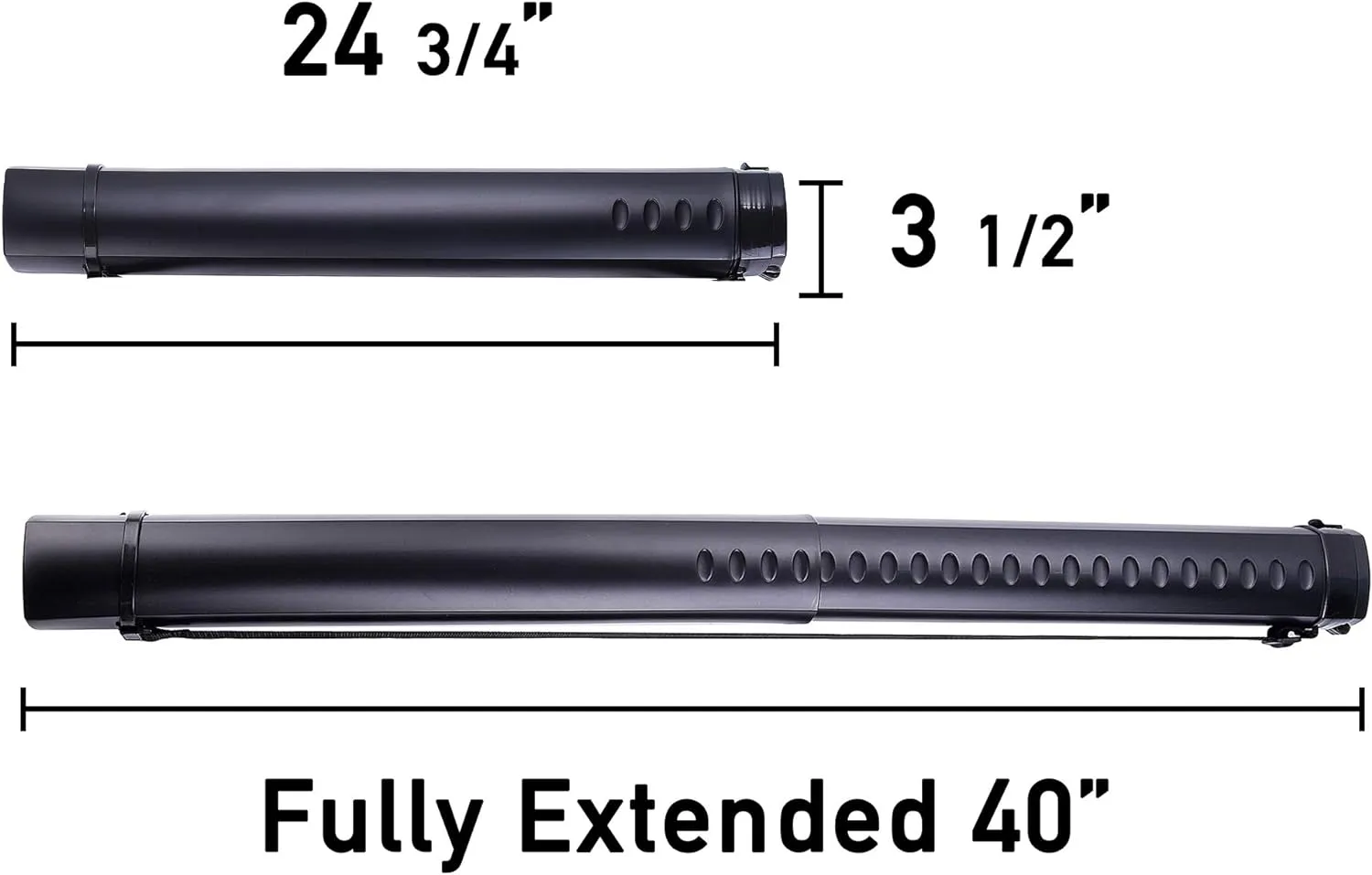 CALPALMY 2-Pack Extendable Poster Tubes Expand from 24.5” to 40” with Shoulder Strap | Carry Documents, Blueprints, Drawings and Art | Black Portable Durable Round Storage Cases with Lids and Labels