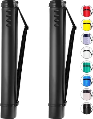 CALPALMY 2-Pack Extendable Poster Tubes Expand from 24.5” to 40” with Shoulder Strap | Carry Documents, Blueprints, Drawings and Art | Black Portable Durable Round Storage Cases with Lids and Labels