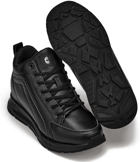 CALTO Men's Invisible Height Increasing Elevator Shoes - Black Fashion Mid Top Basketball Sneakers - 3.2 Inches Taller - S23304- Size 10 D(M) US