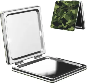 Camouflage Green Printed Square Pocket Makeup Mirror with 1X/2X Magnification, Portable Mini Travel Makeup Mirror for Travel Daily Work Beauty