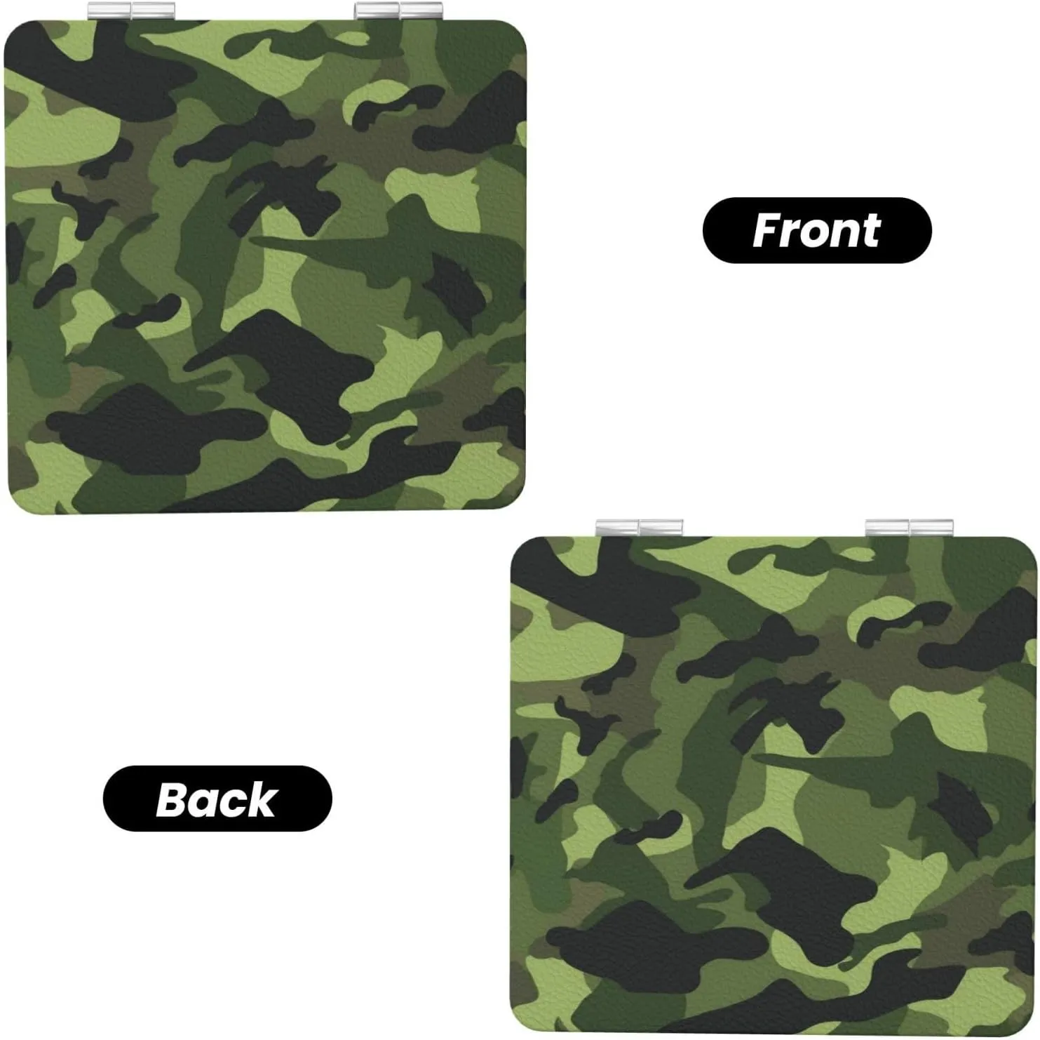 Camouflage Green Printed Square Pocket Makeup Mirror with 1X/2X Magnification, Portable Mini Travel Makeup Mirror for Travel Daily Work Beauty