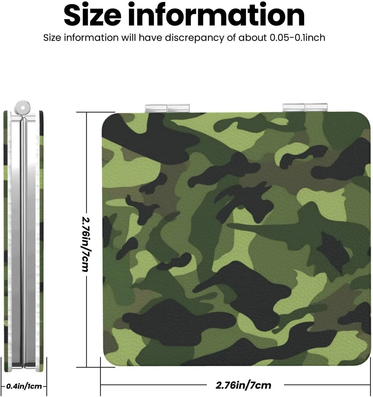 Camouflage Green Printed Square Pocket Makeup Mirror with 1X/2X Magnification, Portable Mini Travel Makeup Mirror for Travel Daily Work Beauty