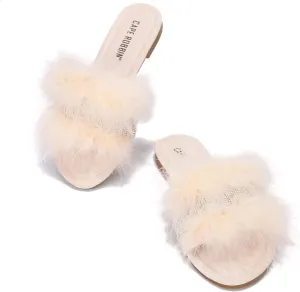 Cape Robbin Easter Nude Slip On Slide Mule Casual Slippers Furry Feather Sandals