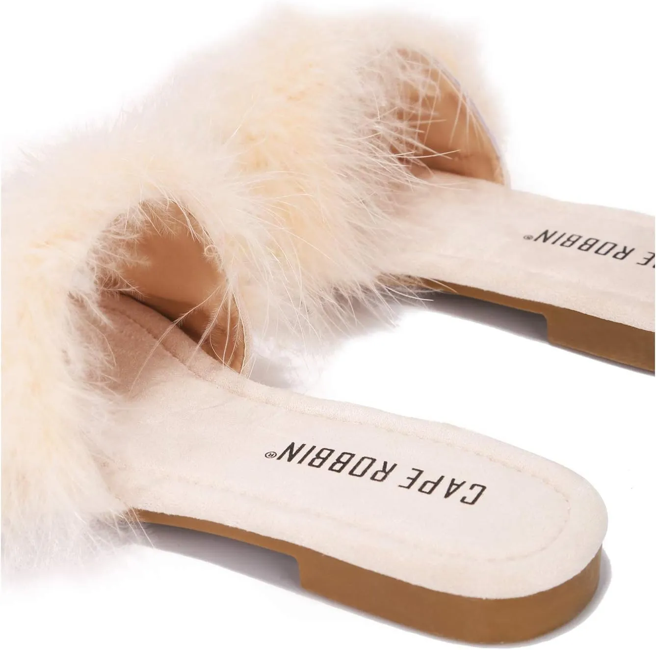 Cape Robbin Easter Nude Slip On Slide Mule Casual Slippers Furry Feather Sandals