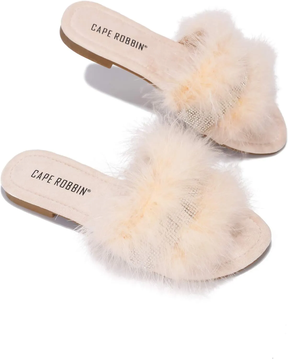 Cape Robbin Easter Nude Slip On Slide Mule Casual Slippers Furry Feather Sandals