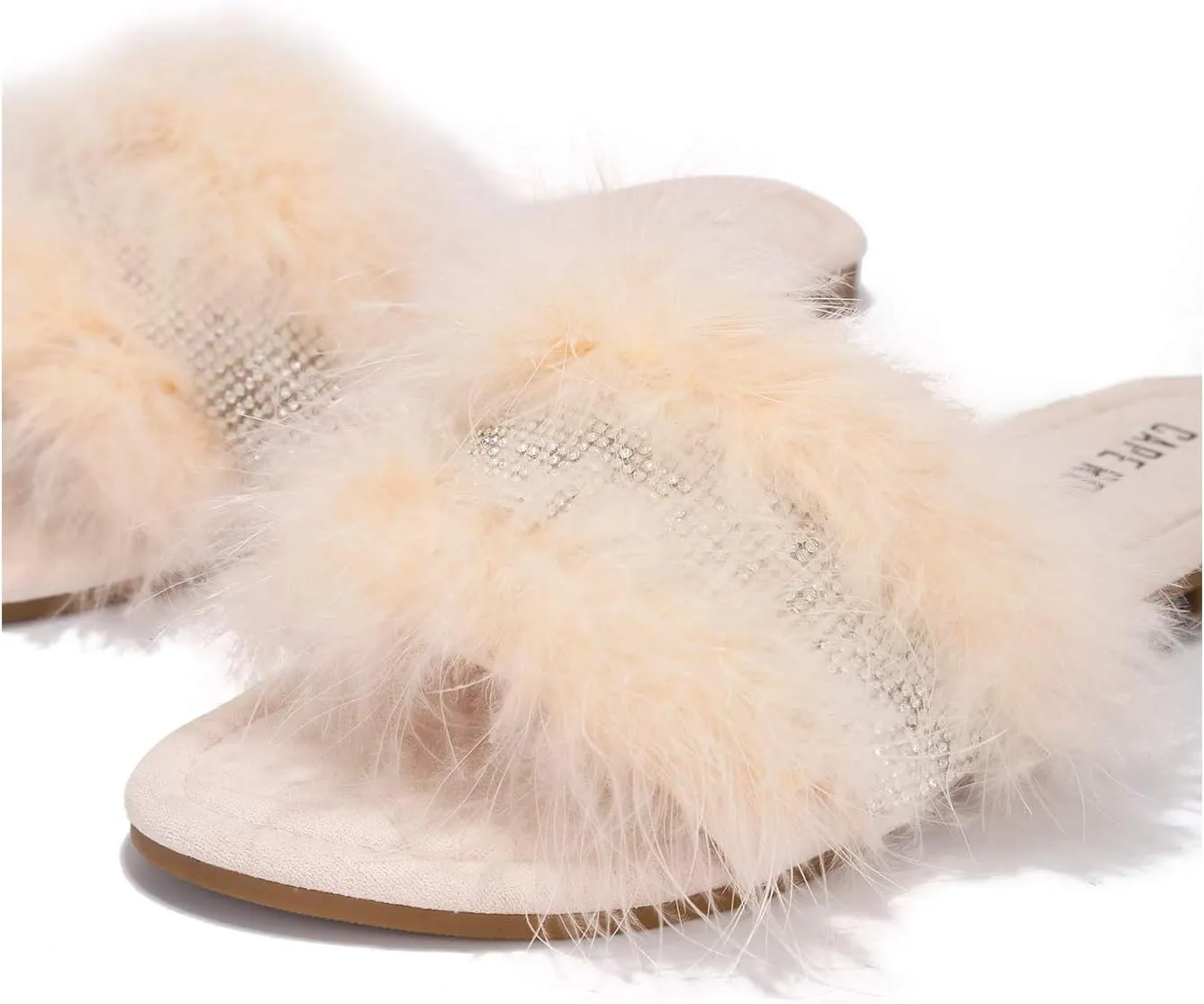 Cape Robbin Easter Nude Slip On Slide Mule Casual Slippers Furry Feather Sandals