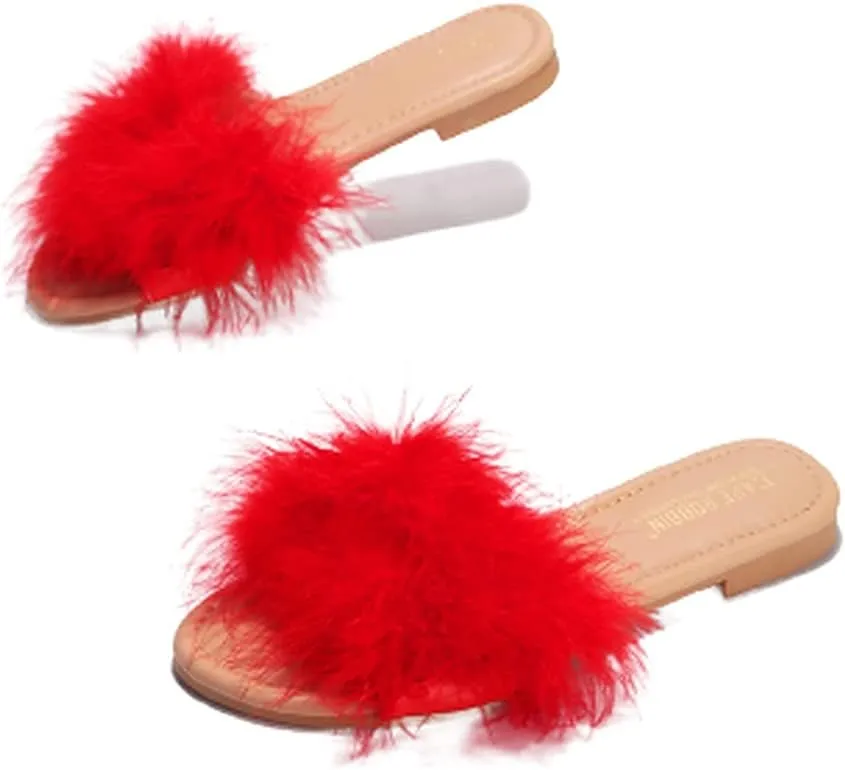 Cape Robbin Women's Sandal-1 Feather Slip On Slide Flat