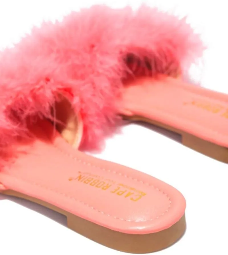 Cape Robbin Women's Sandal-1 Feather Slip On Slide Flat